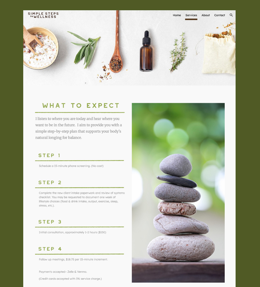 Interior Page Design of a Wellness Small Business